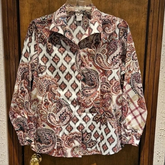 Chico's Women's Size 4/6P Button Up No Iron Long Sleeve Collared Cotton Shirt - Picture 1 of 8